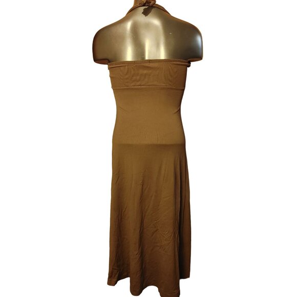 Carilyn Vaile Women's Brown Tie-Neck Halter Low Back Long Dress Small - Picture 2 of 4